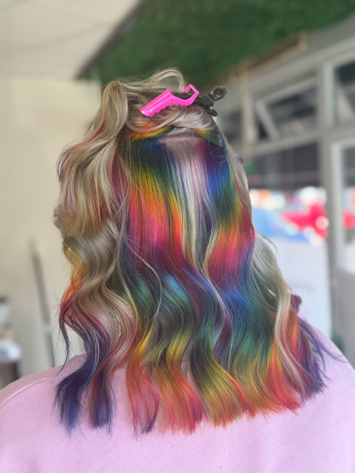 Rainbow vivid hair colour with soft waves