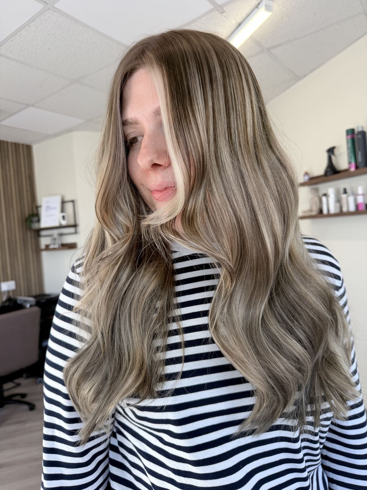 Long ash blonde layered hair