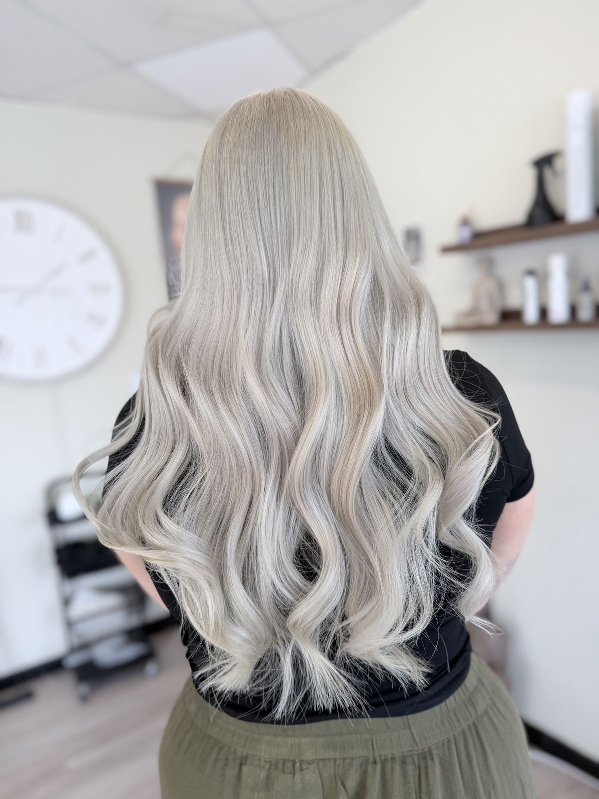 Pale blonde and black contrast hair colour