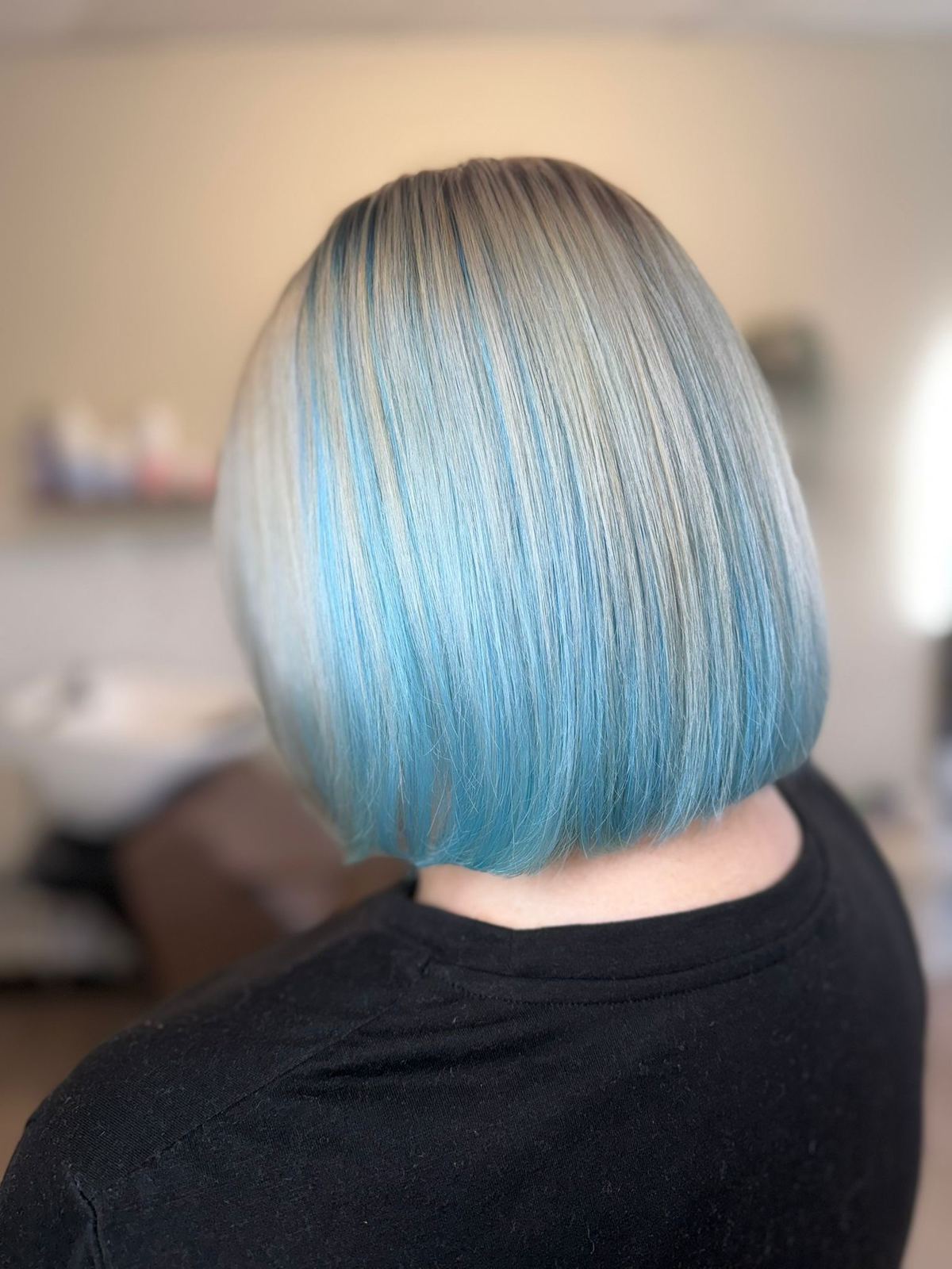 Blonde bob with blue dip dye colour