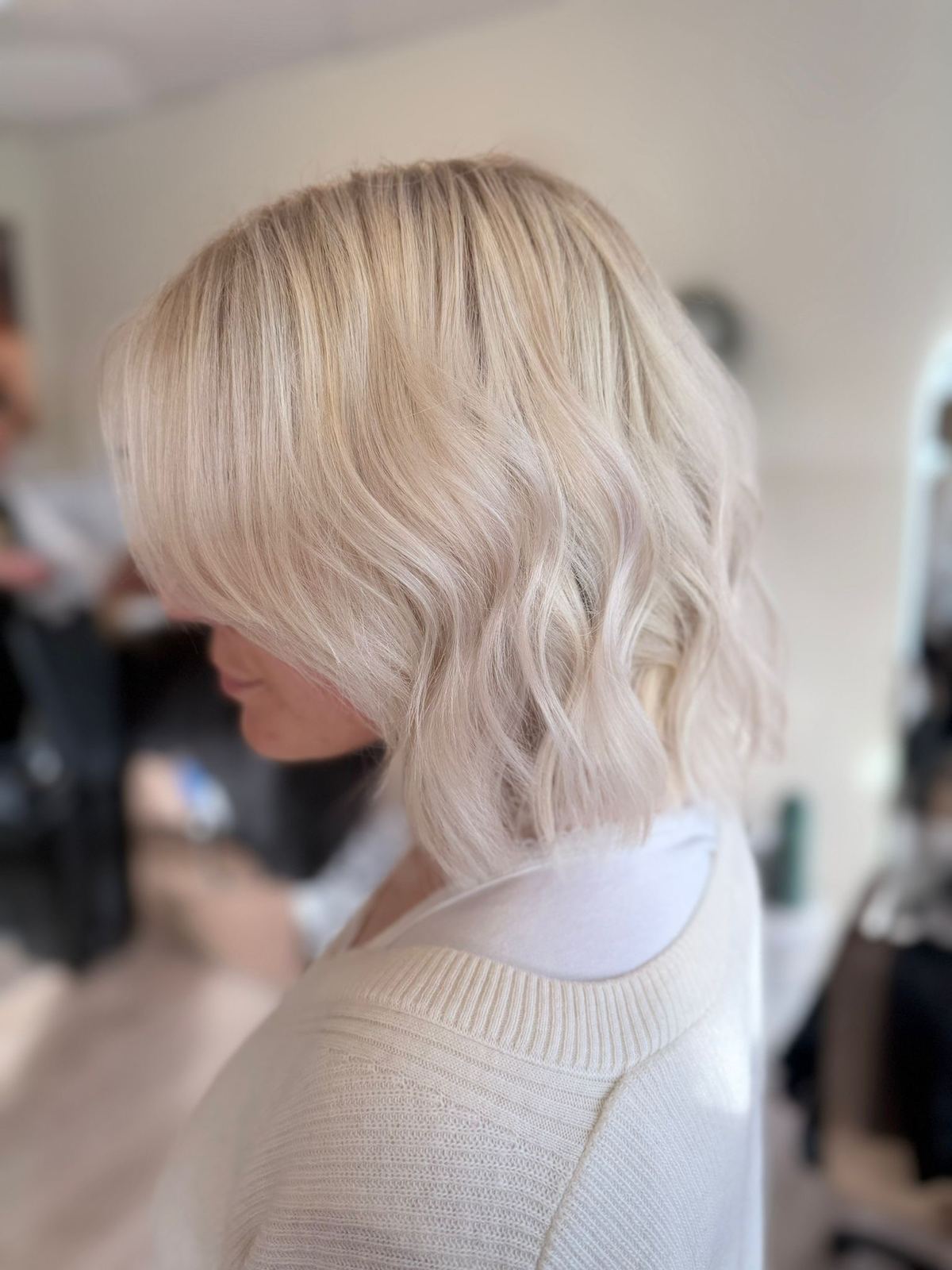 Soft blonde textured bob haircut
