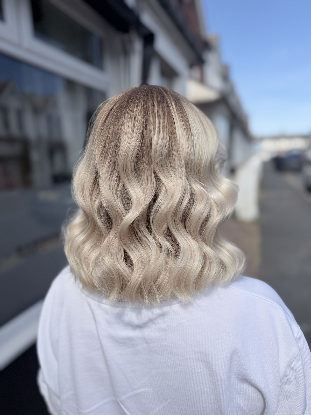 Short blonde wavy bob